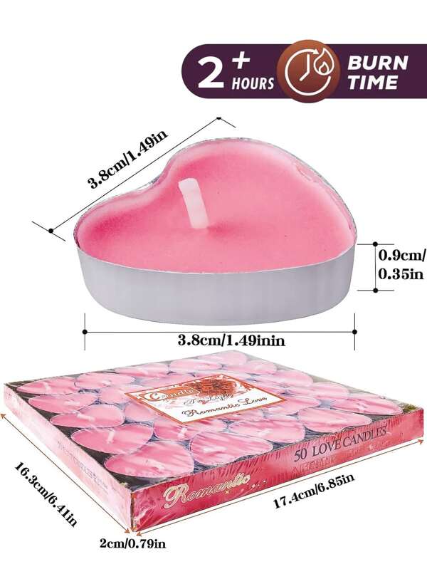 NNESN 50pcs Pink Smokeless Heart Shaped Candles – Romantic Mini Love Candles Set