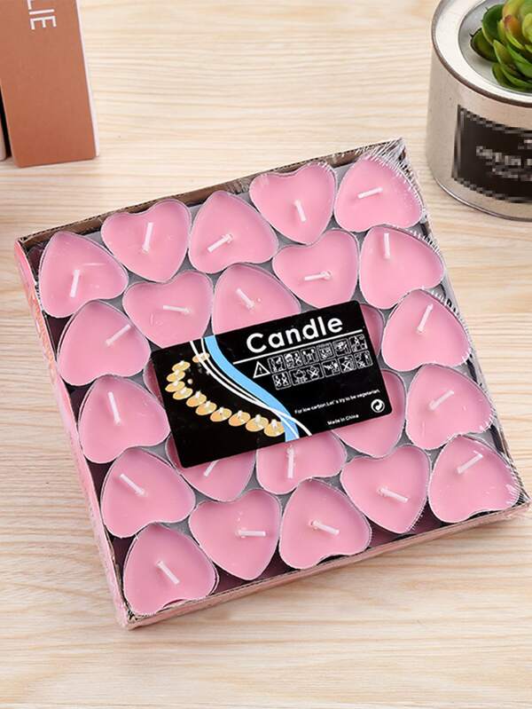 NNESN 50pcs Pink Smokeless Heart Shaped Candles – Romantic Mini Love Candles Set