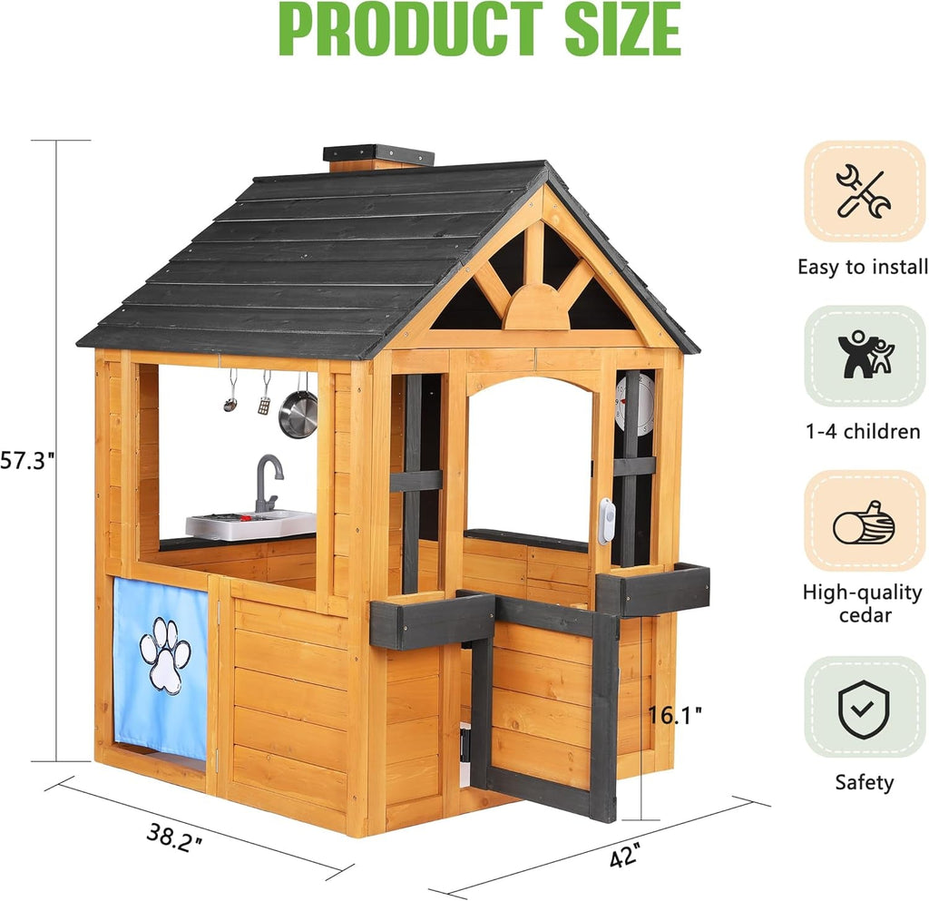 Cedar Kids Outdoor Playhouse With Kitchen Accessories