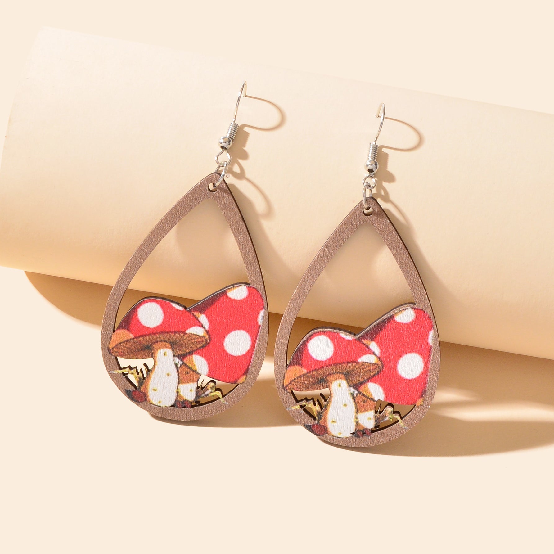 Vacation Jewelry Mushroom Water Drop Wood Earrings for Women Stylish Accessories