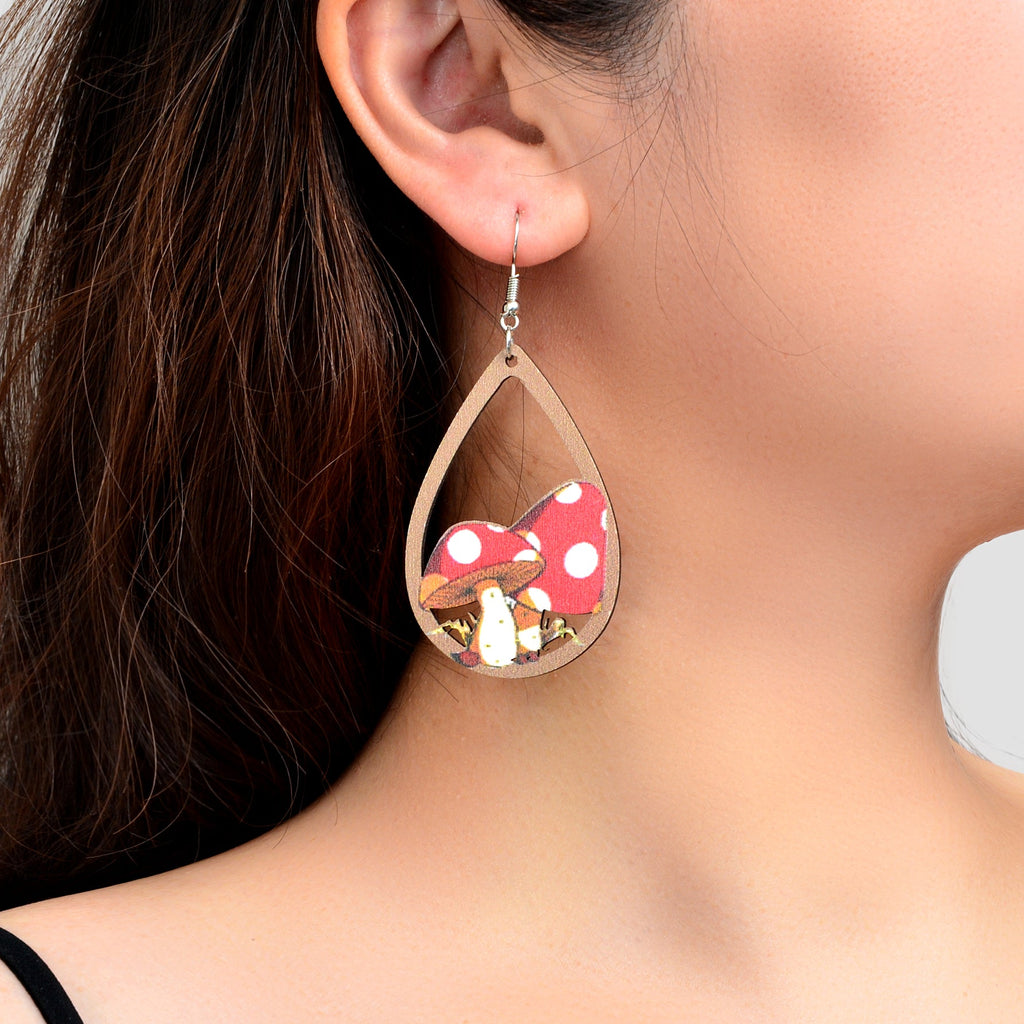 Vacation Jewelry Mushroom Water Drop Wood Earrings for Women Stylish Accessories