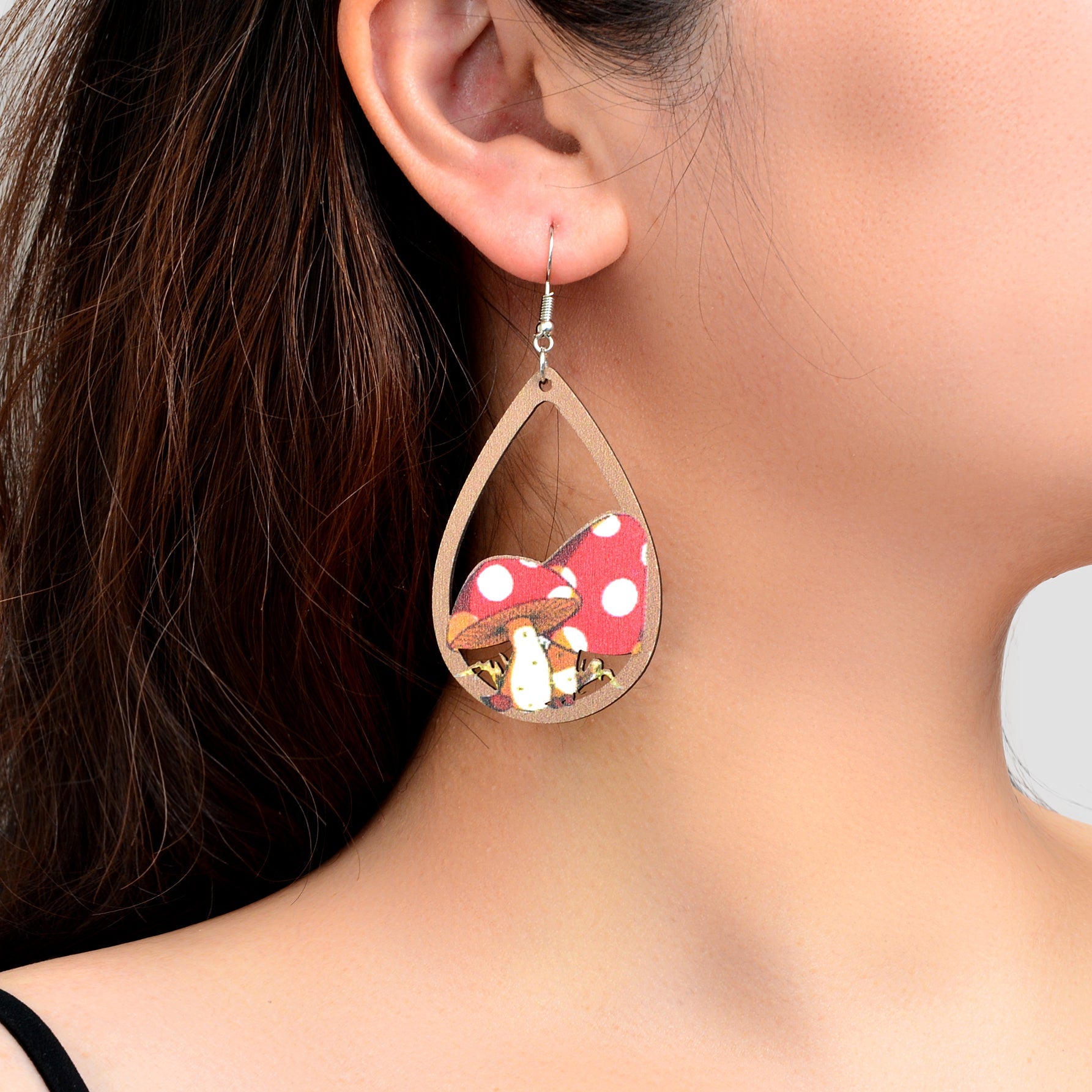 Vacation Jewelry Mushroom Water Drop Wood Earrings for Women Stylish Accessories