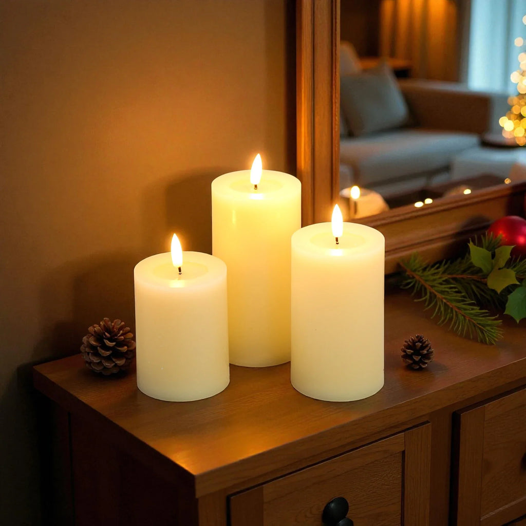 Set of 3 Flickering Flameless Candles Battery Operated