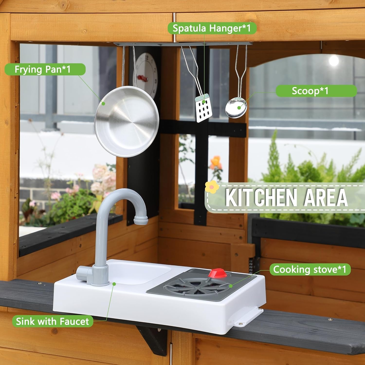 Cedar Kids Outdoor Playhouse With Kitchen Accessories