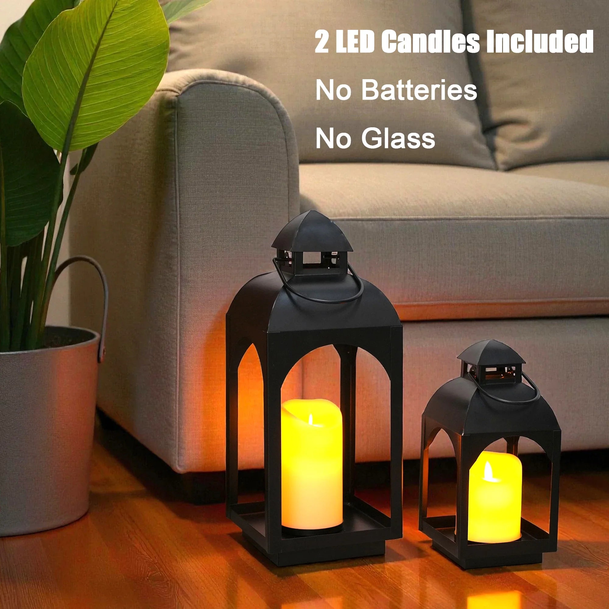 18" & 11.5" High Hanging Candle Lanterns with LED Pillar Candles