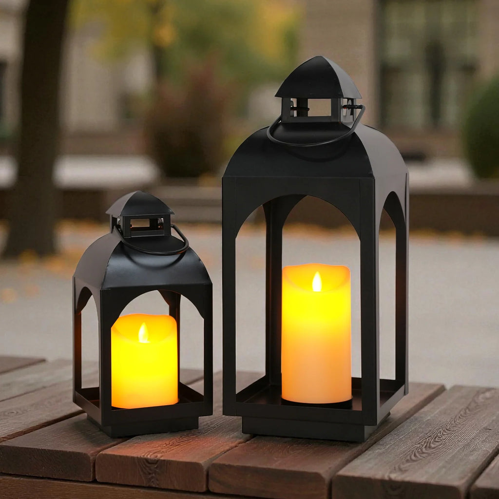 18" & 11.5" High Hanging Candle Lanterns with LED Pillar Candles