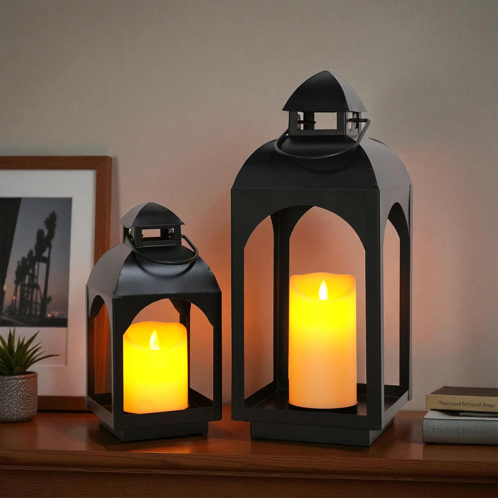 18" & 11.5" High Hanging Candle Lanterns with LED Pillar Candles