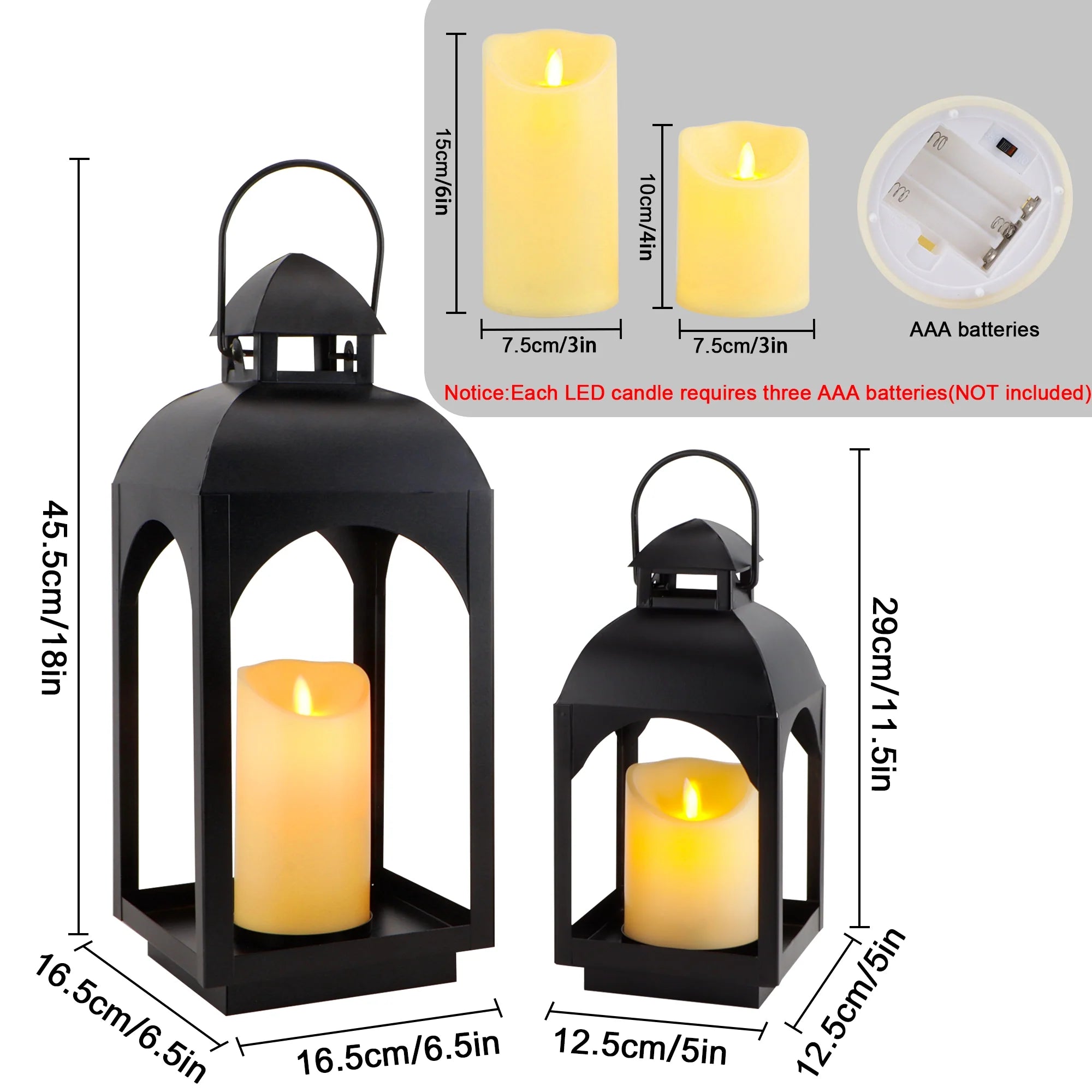 18" & 11.5" High Hanging Candle Lanterns with LED Pillar Candles