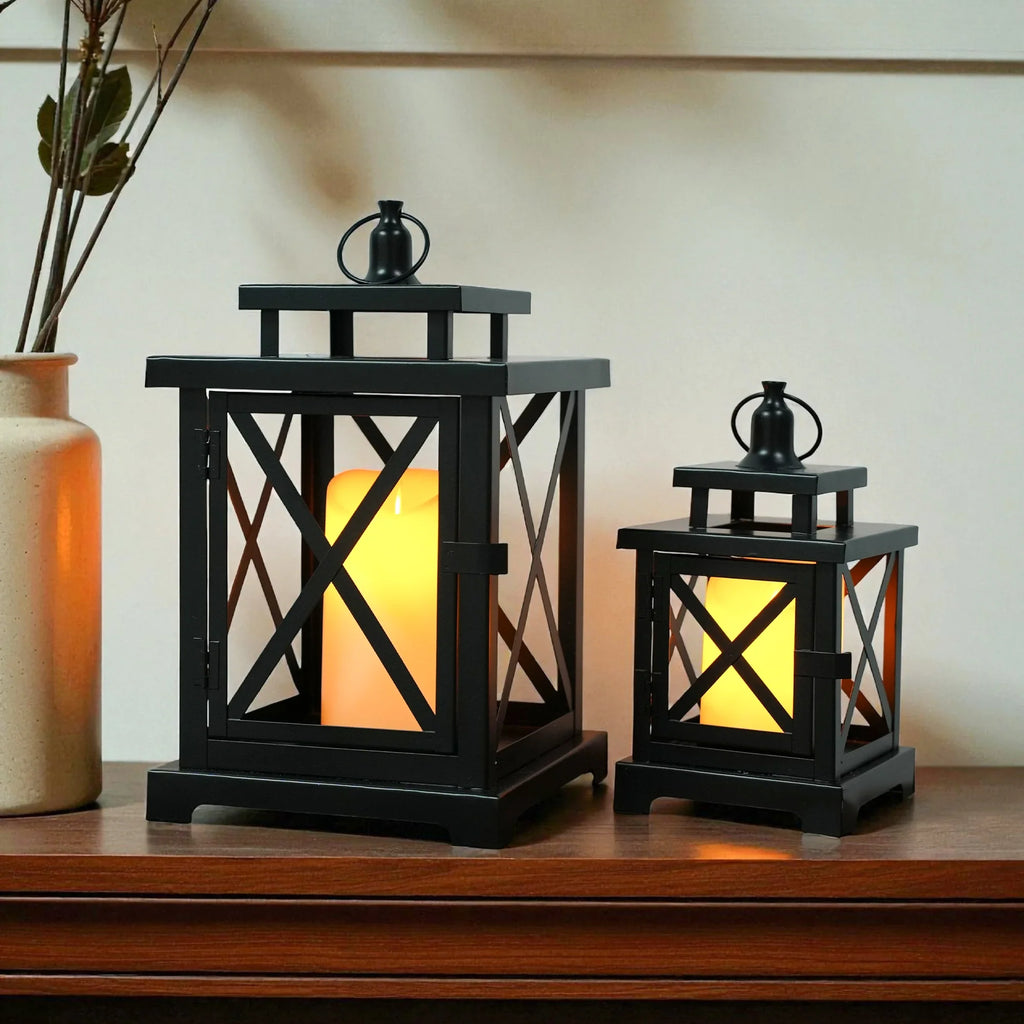 12.5" & 9" H Hanging Candle Lanterns with LED Pillar Candles