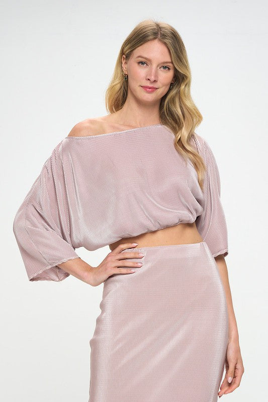 Vibrant Plisse Scoop Neck Crop Top
