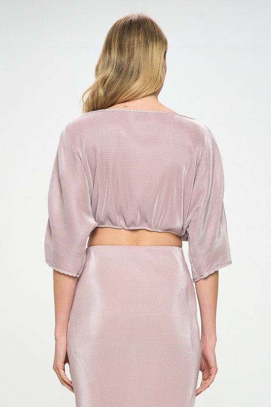 Vibrant Plisse Scoop Neck Crop Top