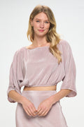 Vibrant Plisse Scoop Neck Crop Top