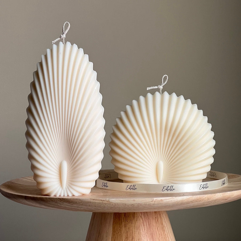Sea Shell Candle Duo: Decorative Soy Wax Clam Shell Candles