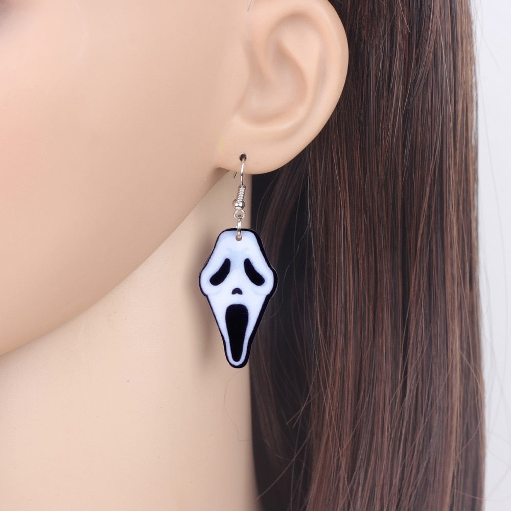 Acrylic Halloween Howling Ghost Earrings Dangle Drop Big Long Fashion Jewelry For Women Girl Ladies Teens Kid Accessories